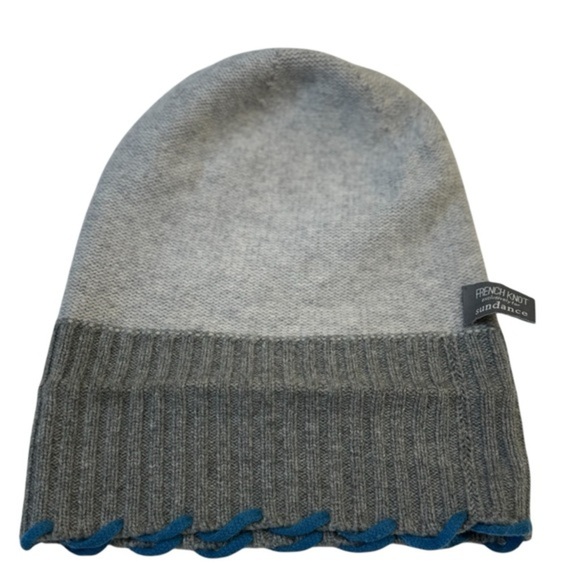 French Knot X Sundance-Braided Cashmere/Merino Wool Hat Gray with blue trim - Picture 4 of 9